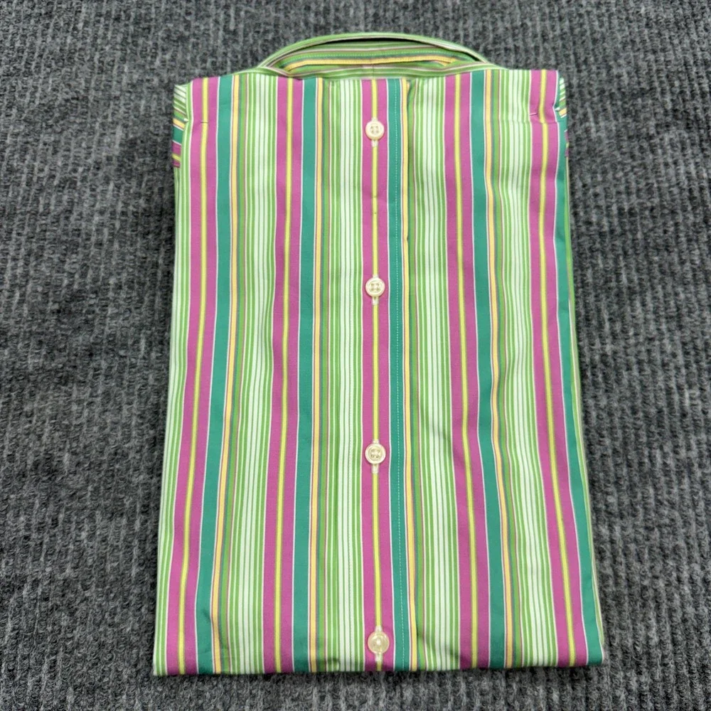 Vintage Polo Ralph Lauren Philip Sport Shirt Mens S Green Pink Vertical Striped